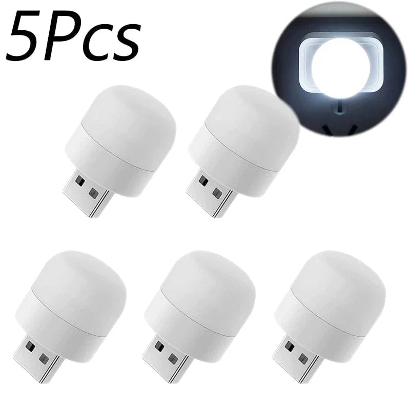 Mini USB-lampa för läsning, varmvit, uppladdningsbar, 1-10 st, 5 st vita