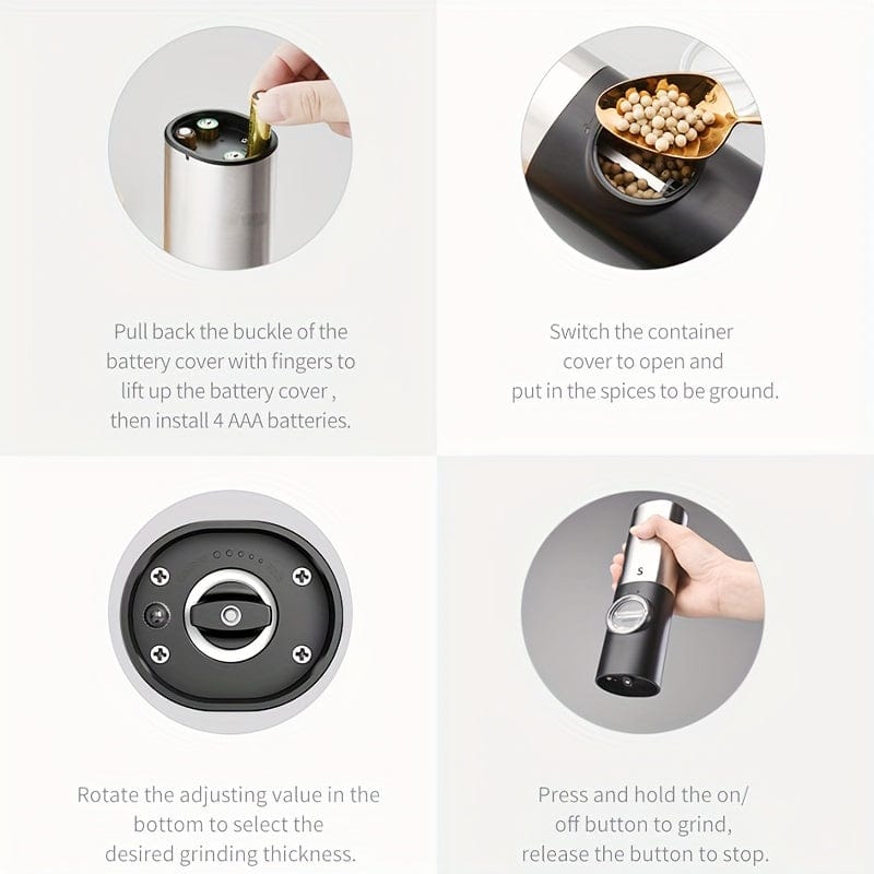 Elektrisk Peppar- och Saltkvarn med Förvaringsbas, Set om 2, LED, PANCERKA