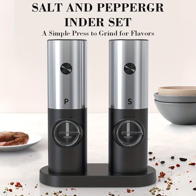 Elektrisk Peppar- och Saltkvarn med Förvaringsbas, Set om 2, LED, PANCERKA