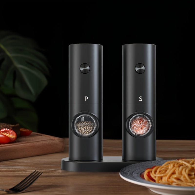 Elektrisk Peppar- och Saltkvarn med Förvaringsbas, Set om 2, LED, PANCERKA