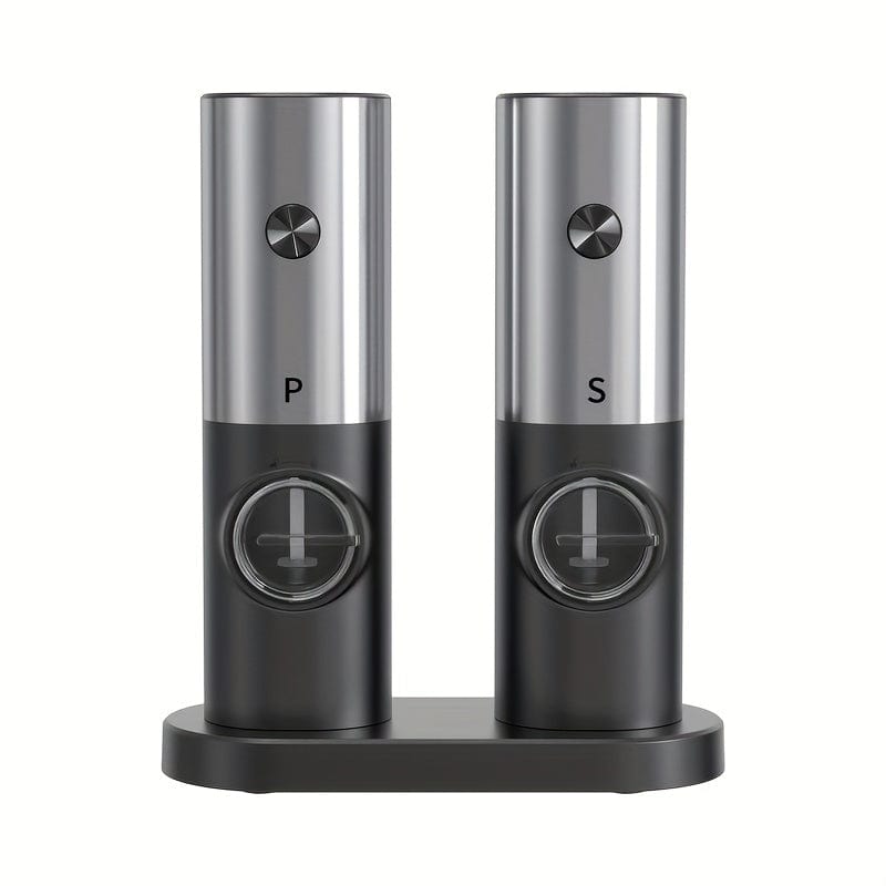Elektrisk Peppar- och Saltkvarn med Förvaringsbas, Set om 2, LED, PANCERKA Silvery