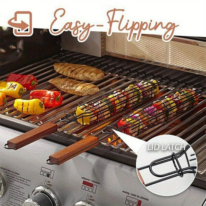 Kebabgrillkorg i rostfritt stål med non-stick - För Hot Dogs, Korvar - Bärbar och praktisk BBQ