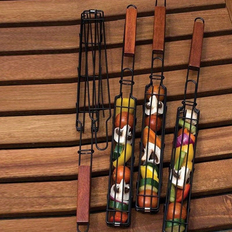 Kebabgrillkorg i rostfritt stål med non-stick - För Hot Dogs, Korvar - Bärbar och praktisk BBQ