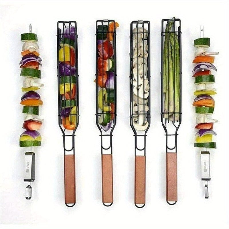 Kebabgrillkorg i rostfritt stål med non-stick - För Hot Dogs, Korvar - Bärbar och praktisk BBQ