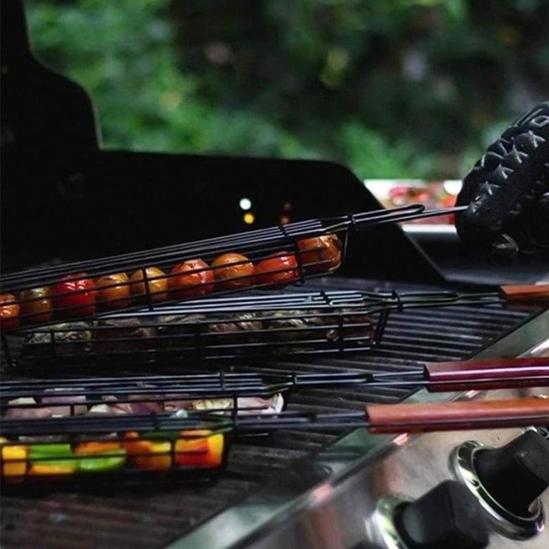 Kebabgrillkorg i rostfritt stål med non-stick - För Hot Dogs, Korvar - Bärbar och praktisk BBQ