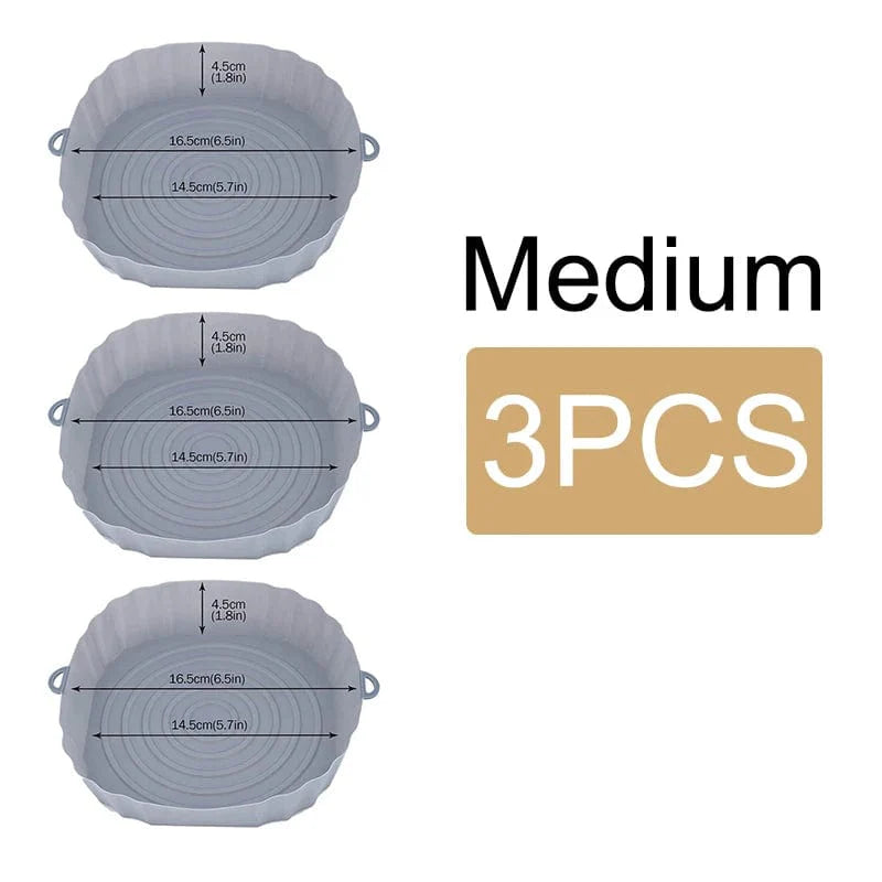 Återanvändbar silikonbehållare för luftfritös - Set om 3 - Miljövänlig grå - Medium - 3 st