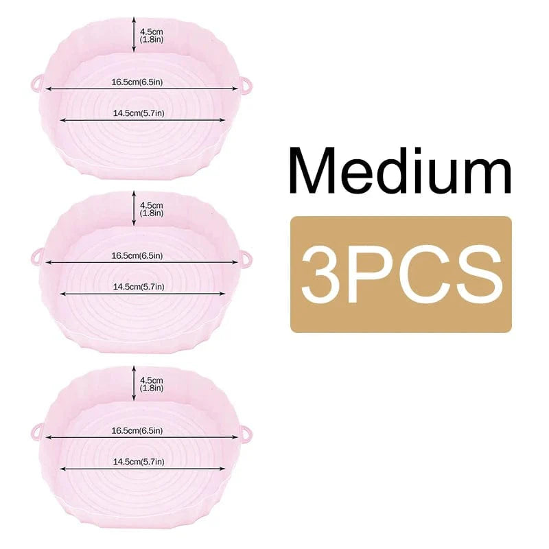 Återanvändbar silikonkorg för luftfritös - Set om 3 - Miljövänlig Rosa-Mellan-3PCS