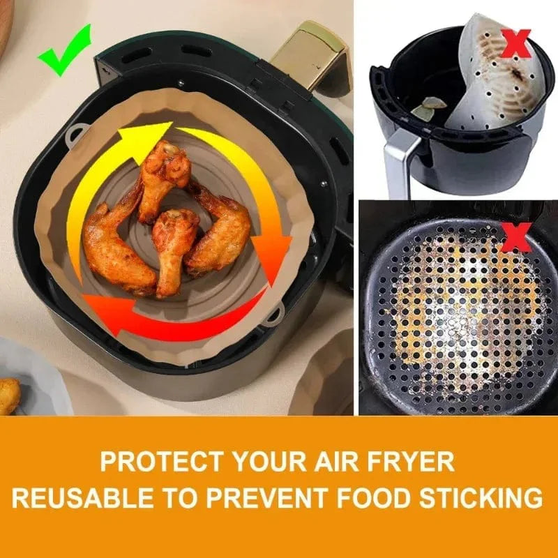 Återanvändbar silikonbehållare för Air Fryer - Tillbehör för ugn, pizza, friterad kyckling - Svart/blå - Justerbar storlek