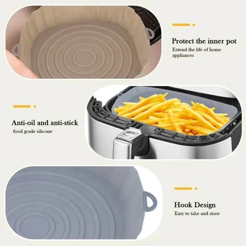 Återanvändbar silikonbehållare för Air Fryer - Tillbehör för ugn, pizza, friterad kyckling - Svart/blå - Justerbar storlek