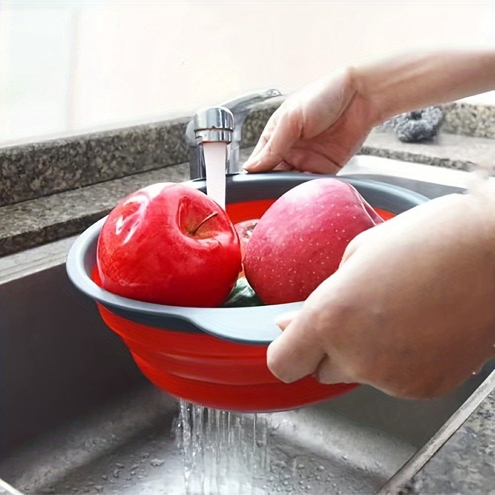 Fällbar Silikon Sila för att Sila Pasta och Frukt - Set om 2 - Grön / Röd / Blå