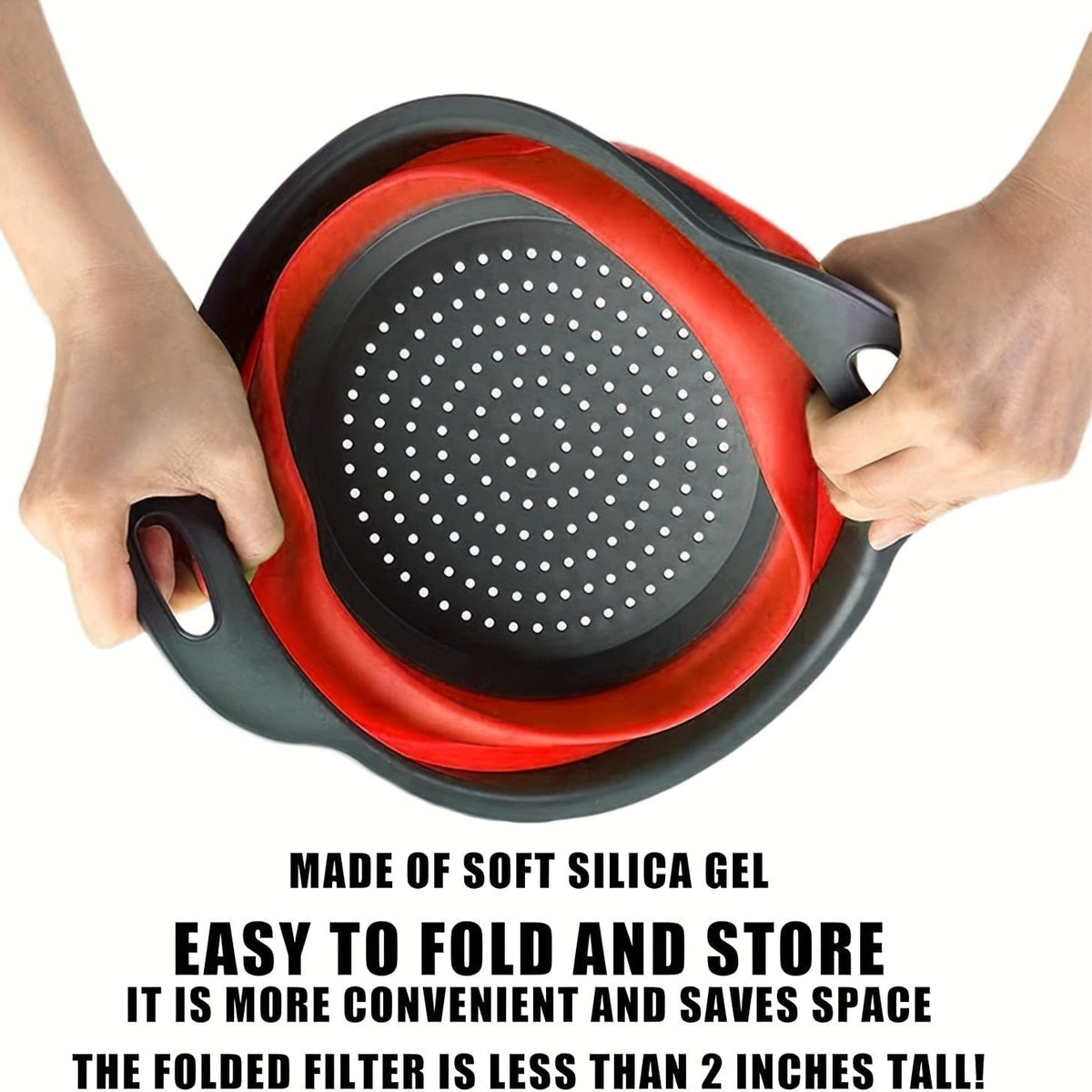 Fällbar Silikon Sila för att Sila Pasta och Frukt - Set om 2 - Grön / Röd / Blå