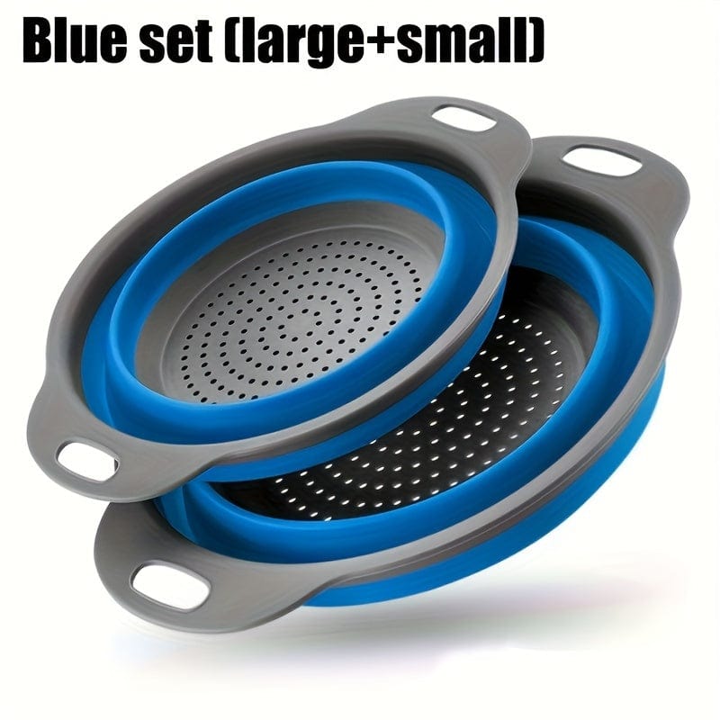 Fällbar Silikon Sila för Att Dränera Pasta och Frukter - Set om 2 - Grön / Röd / Blå Blue A / 2-delars Set