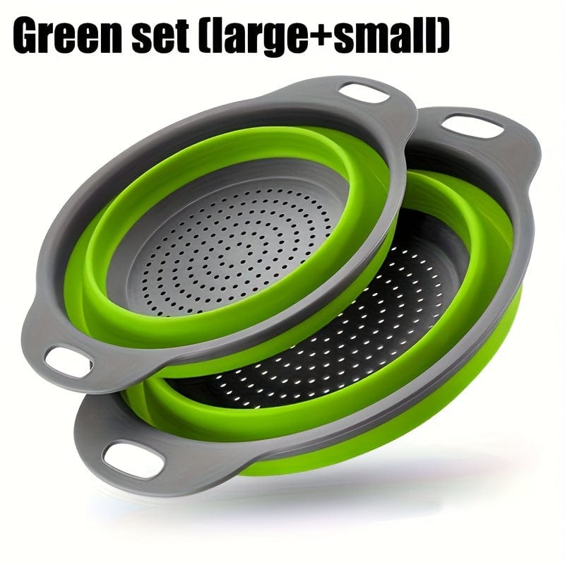 Fällbar Silikon Sil för att Sila Pasta och Frukt - Set av 2 - Grön / Röd / Blå