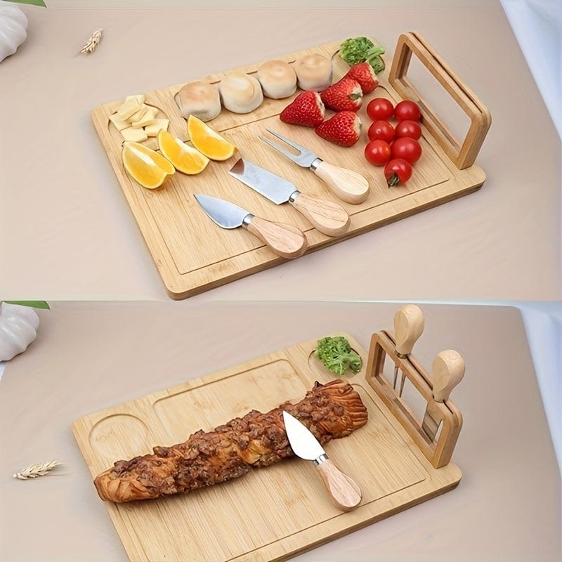 Skärbräde i bambu och ostkniv - perfekt för frukter, ost och smör - Den perfekta gåvan till Fars dag och Mors dag