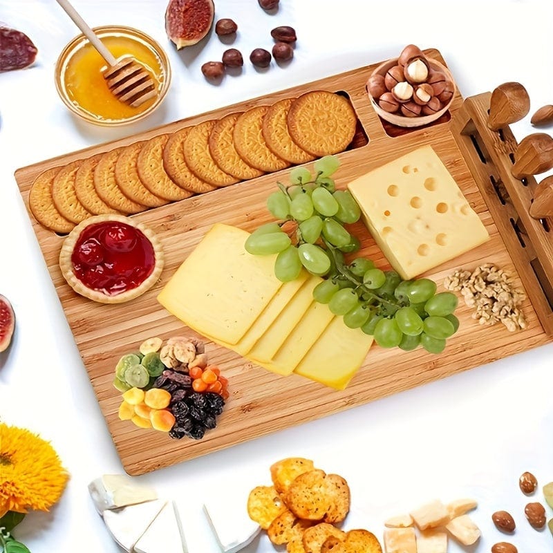 Skärbräde i bambu och ostkniv - perfekt för frukter, ost och smör - Den perfekta gåvan till Fars dag och Mors dag