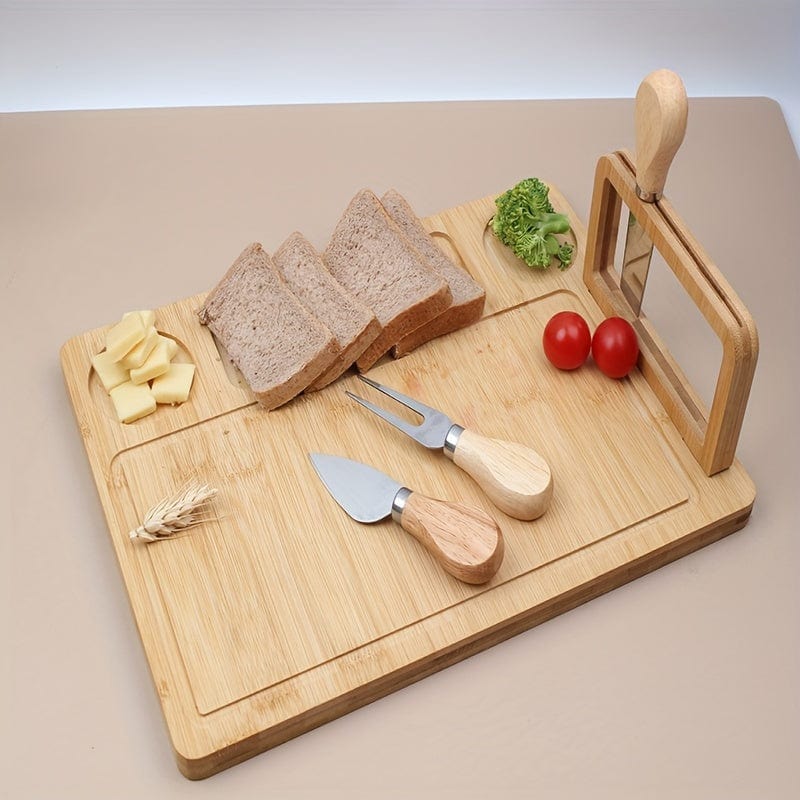 Bambooskärbräda och ostkniv - perfekt för frukter, ost och smör - En perfekt present till fars- och morsdag Tre-dimensionell rektangulär form