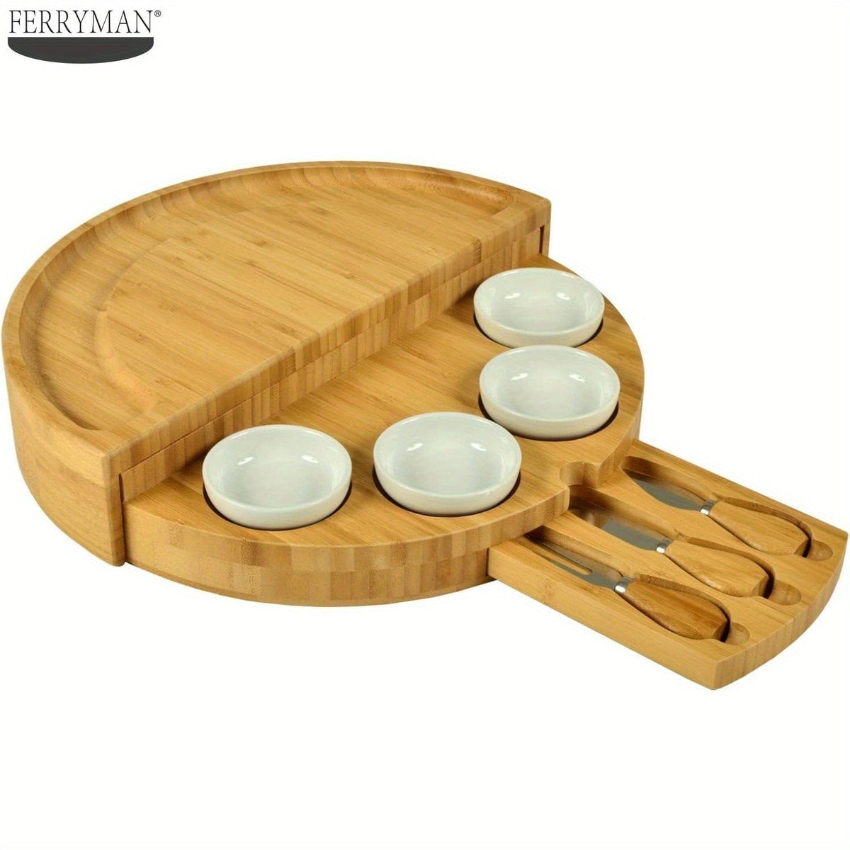 Ostronbräda i trä med kniv och gaffel, perfekt för hemmakök.