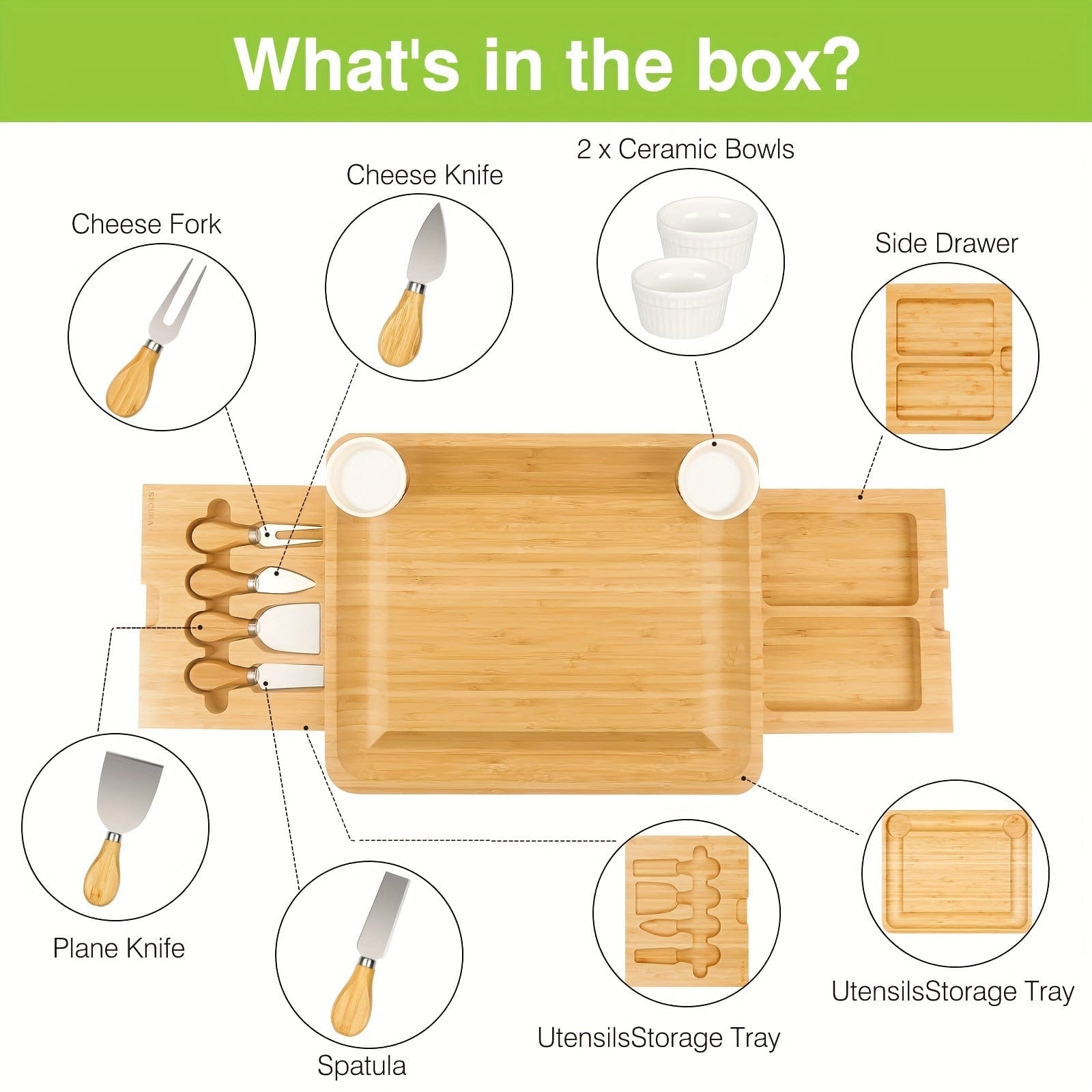 Bambooställ med ostkniv och keramikskålar - Gåvoset优 - FN63926 Beige