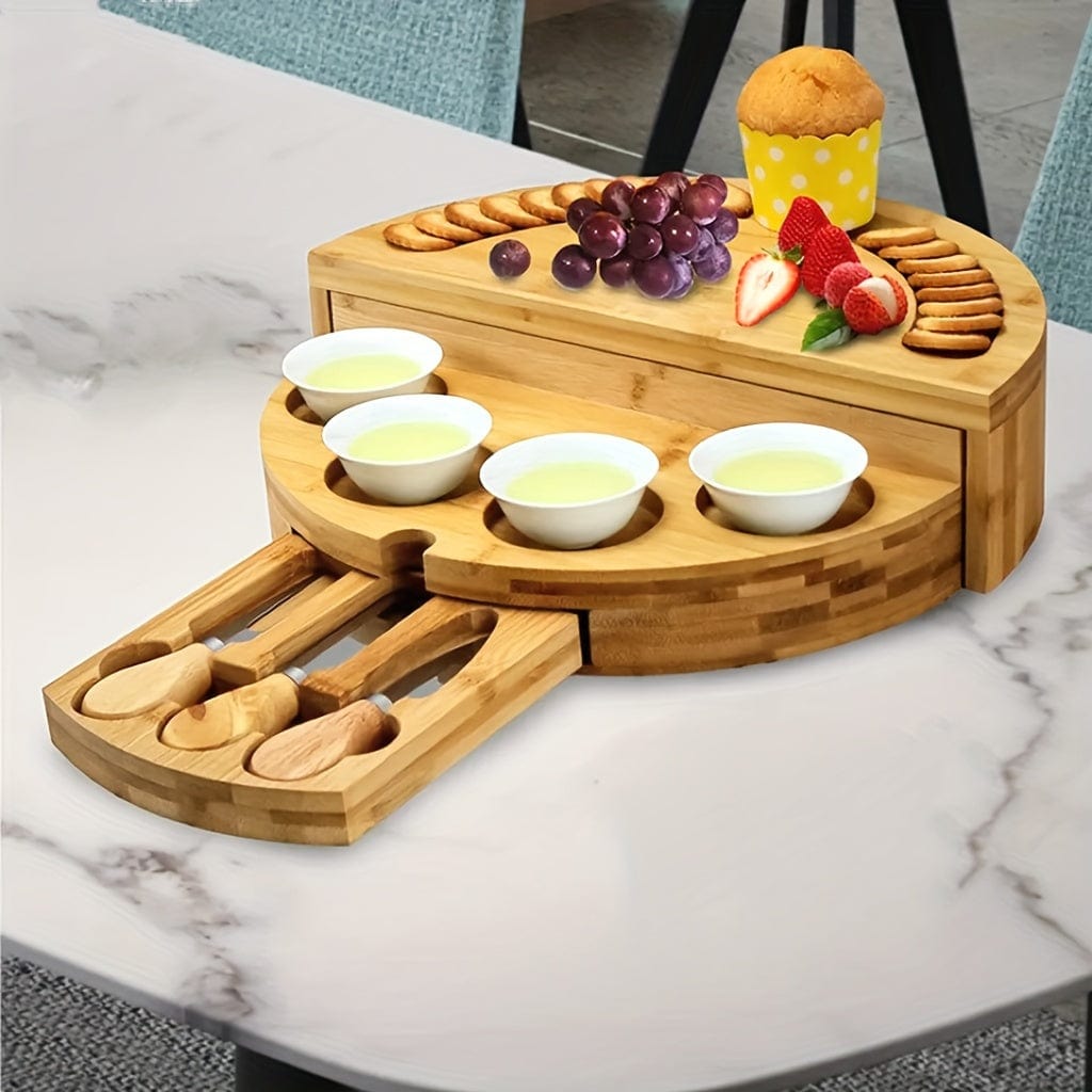 Bambuskäse- och charkbricka med inbyggd låda