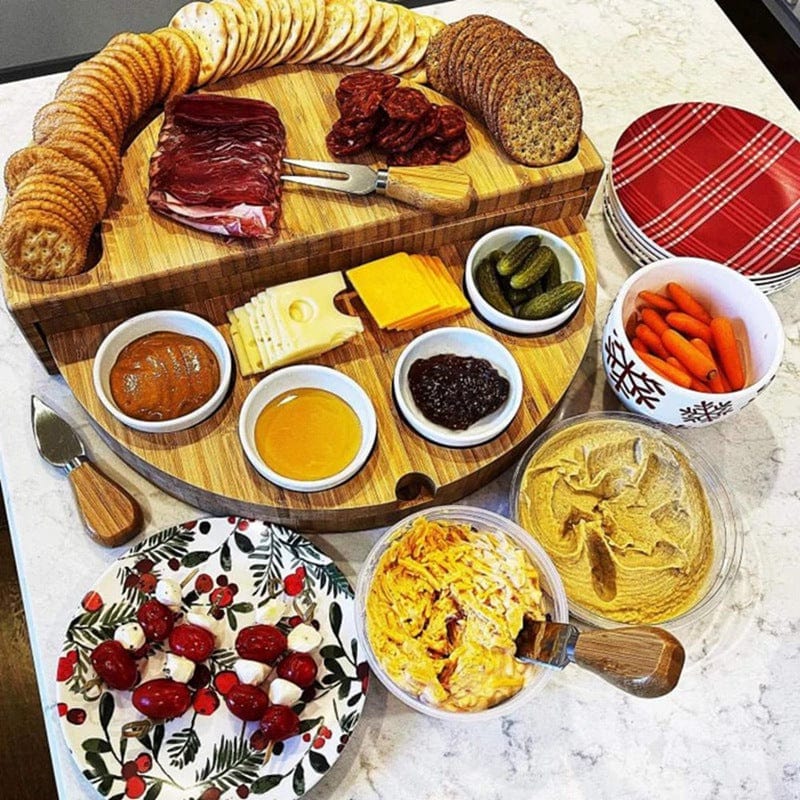 Bambuskäse- och charkbricka med inbyggd låda