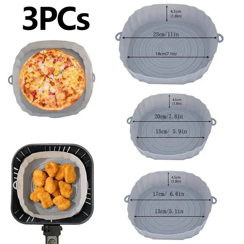Återanvändbart silikonfat för air fryer, rund non-stick bakplatta för mikrovågsugn och ugn - Ugns- och air fryer-liner, KINA / 3 st.