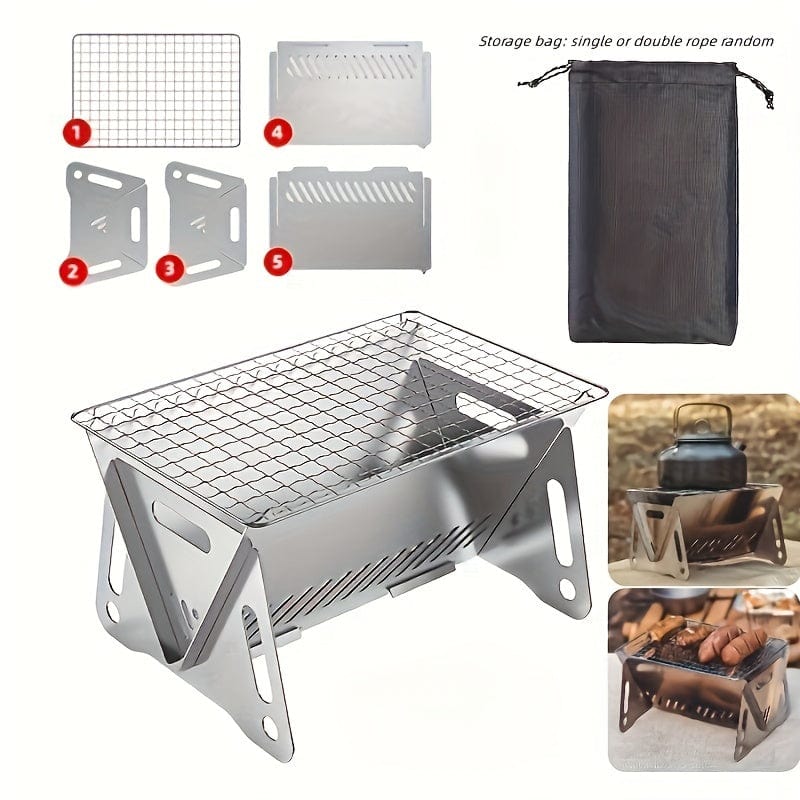 Camping vedeldad, med grill, rostfritt stål, portabel 1 styck