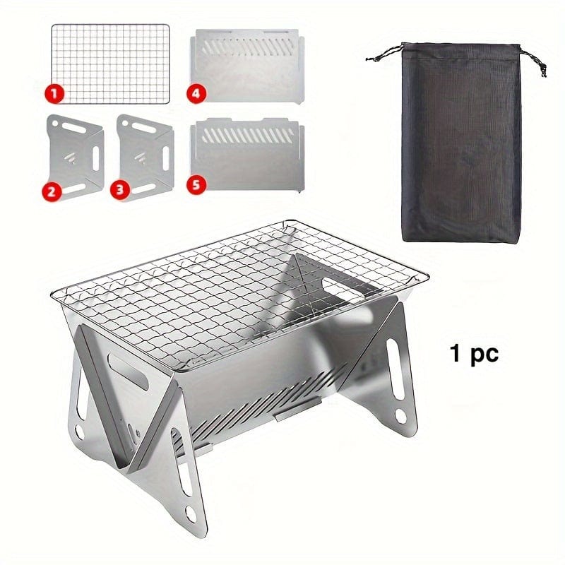 Camping vedeldad, med grill, rostfritt stål, portabel 1 styck