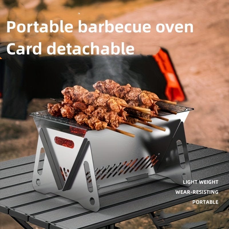 Campingkamin med grill, rostfritt stål, portabel 1 styck