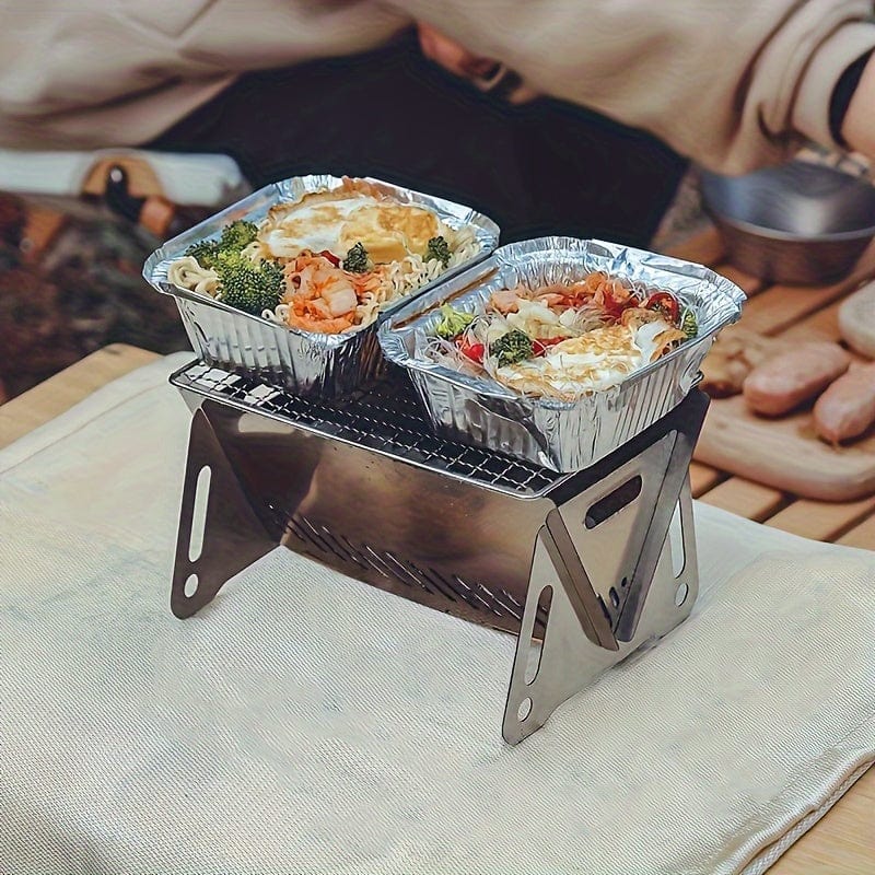 Campingkamin med grill, rostfritt stål, portabel 1 styck