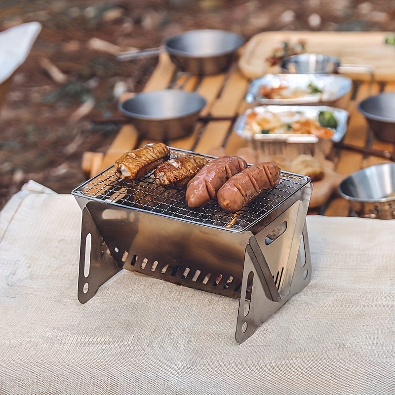 Campingkamin med grill, rostfritt stål, portabel 1 styck