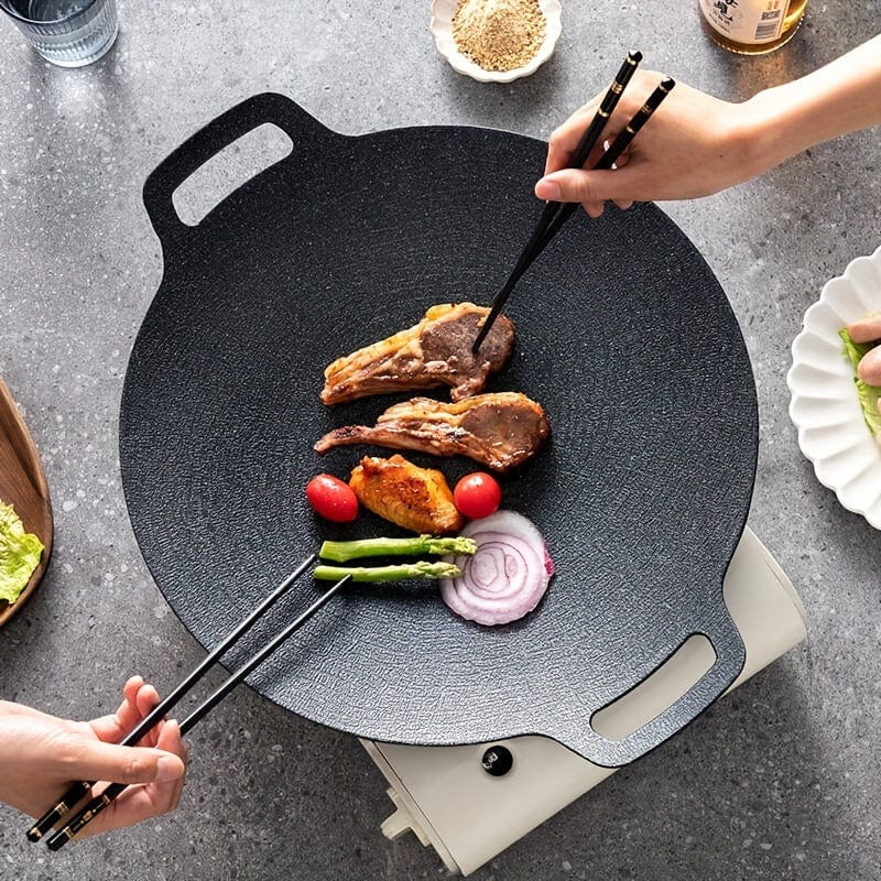 Gjutjärnsstekpanna, rund form, Maifan-stens non-stick beläggning, grillpanna med handtag - NK103563 24CM