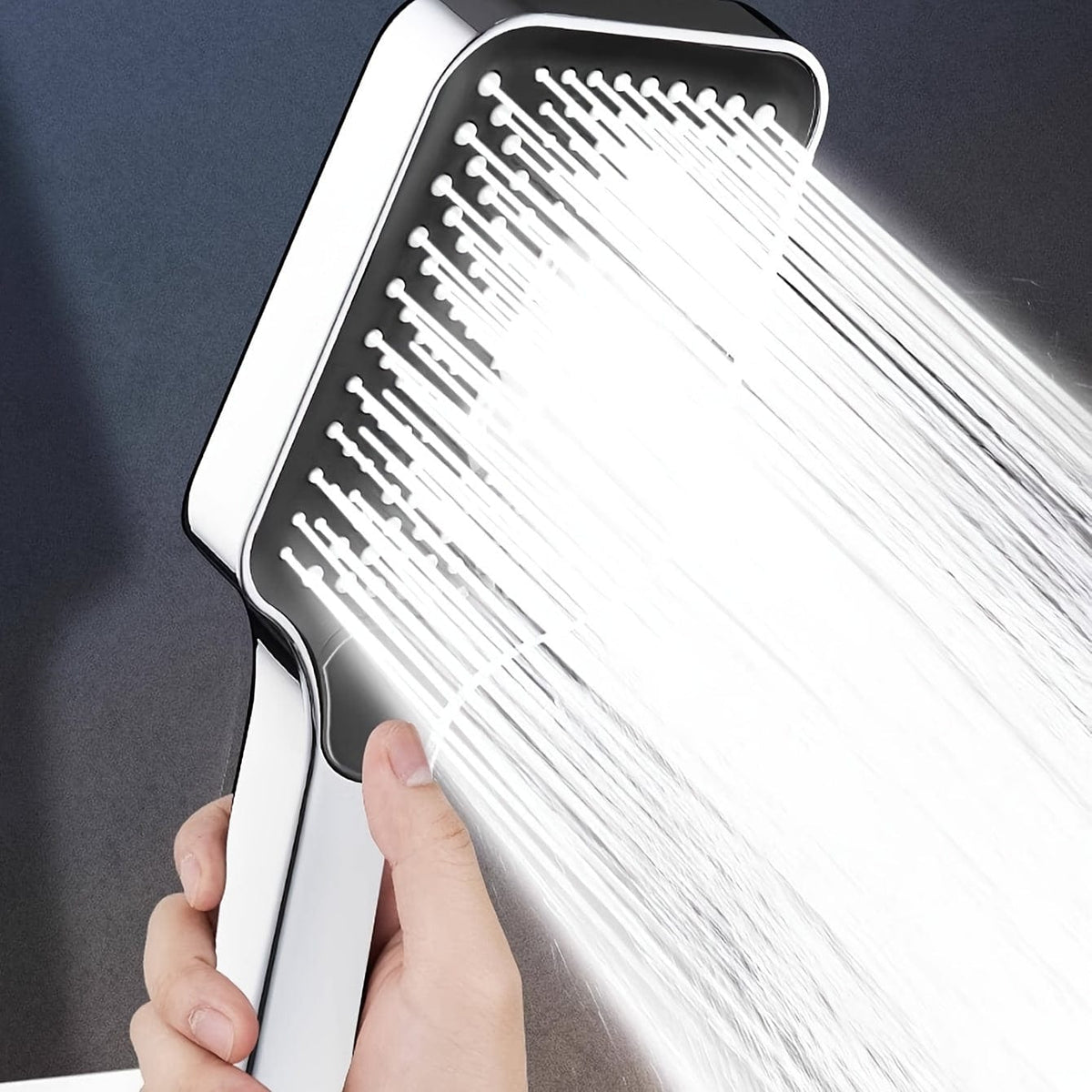 Justerbar fyrkantig duschhuvud, superladdad i ABS, termostatisk spray, vattensparare, badrumsaccessoar