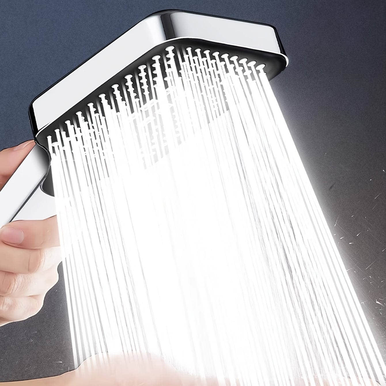 Justerbar fyrkantig duschhuvud, överbelastad i ABS, termostatisk spray, vattenbesparande, badrumsaccessoar Silvery