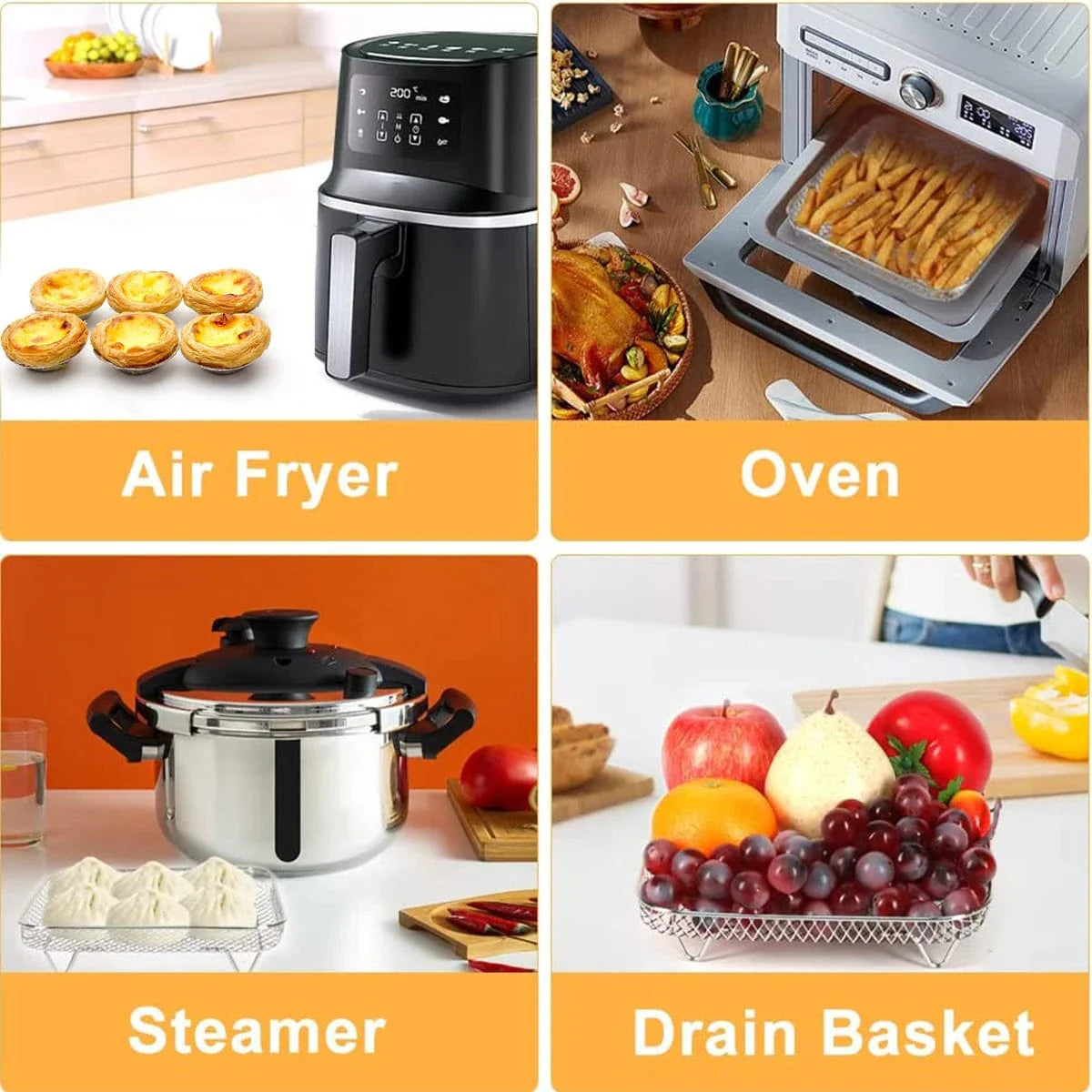3-lagers rostfria stålkör för Air Fryer silver 3 st