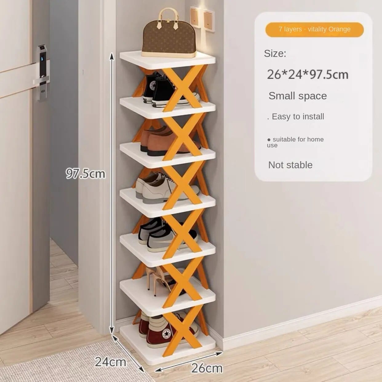 Förvaringslösning för skor med 7 hyllor / Orange