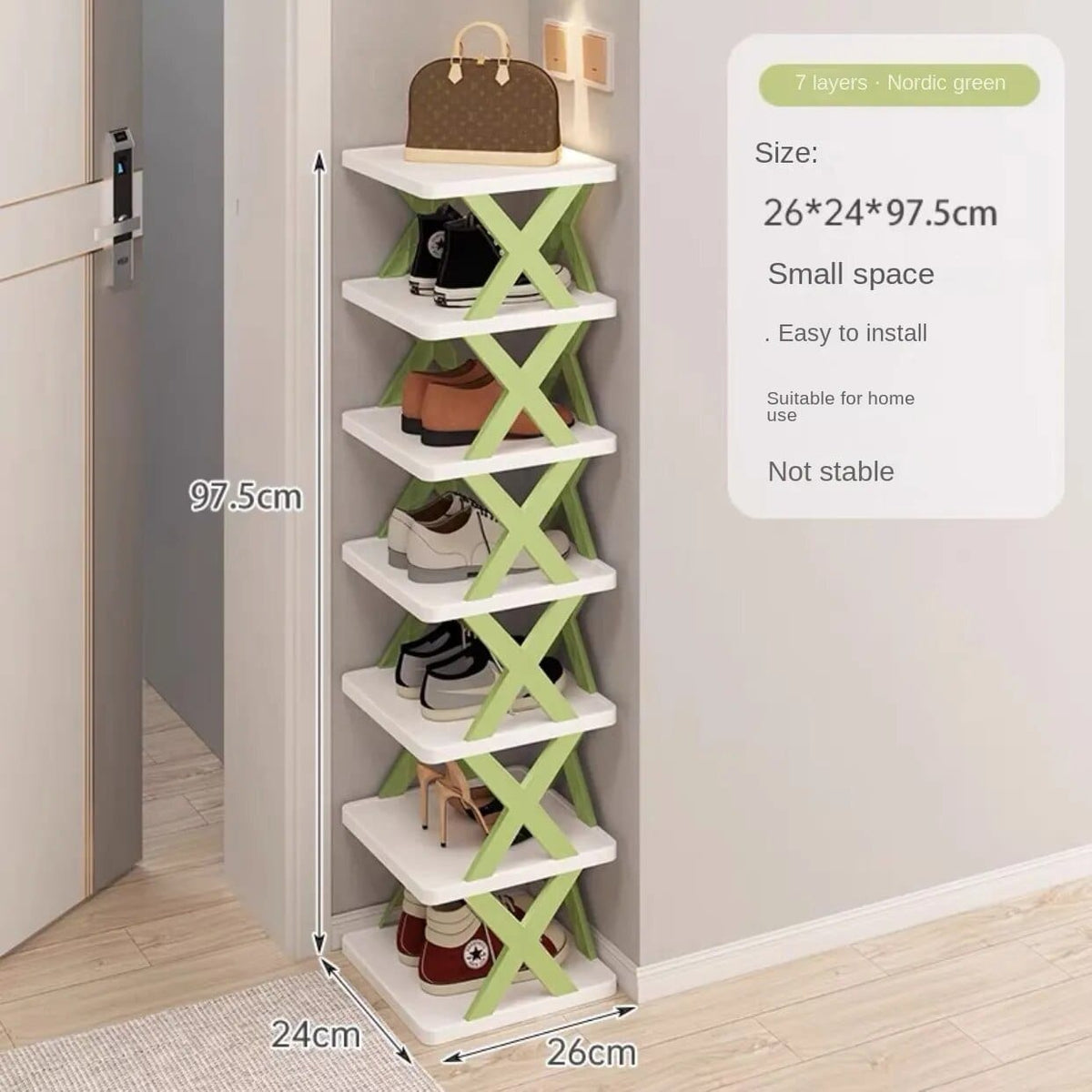 Multifunktionell skoförvaring 7 våningar / Grön