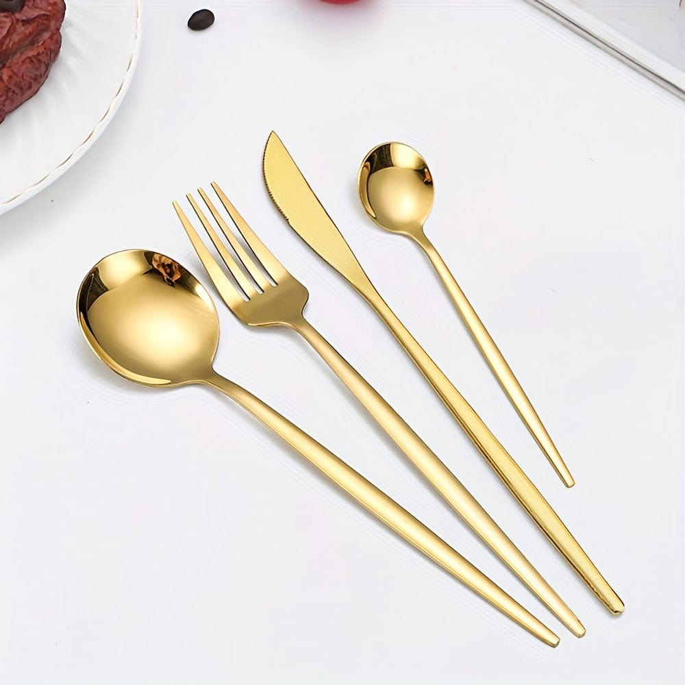 Tjänst för porslin från Portugal - 24 delar i rostfritt stål - Set med bestick, stekgafflar och skedar - Diskmaskinssäker - VVN75871