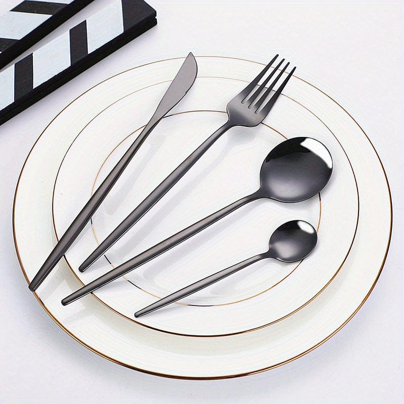 Tjänst för porslin från Portugal - 24 delar i rostfritt stål - Set med bestick, stekgafflar och skedar - Diskmaskinssäker - VVN75871