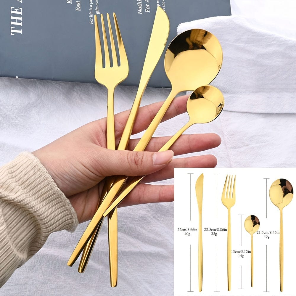 Guldsilverbestick med svart handtag - Rostfritt stål 24 delar - VF20943