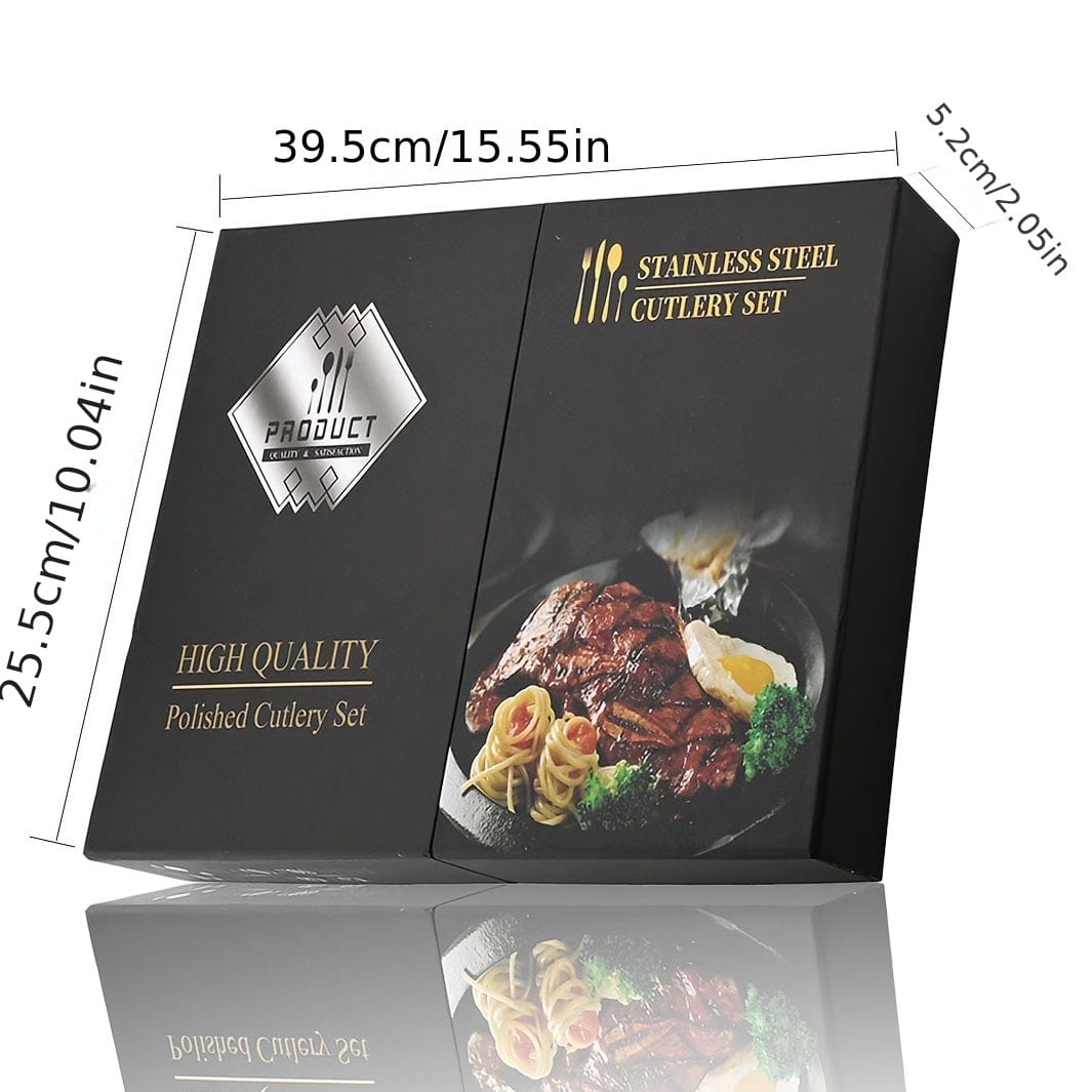 Guldsilverbestick med svart handtag - Rostfritt stål 24 delar - VF20943