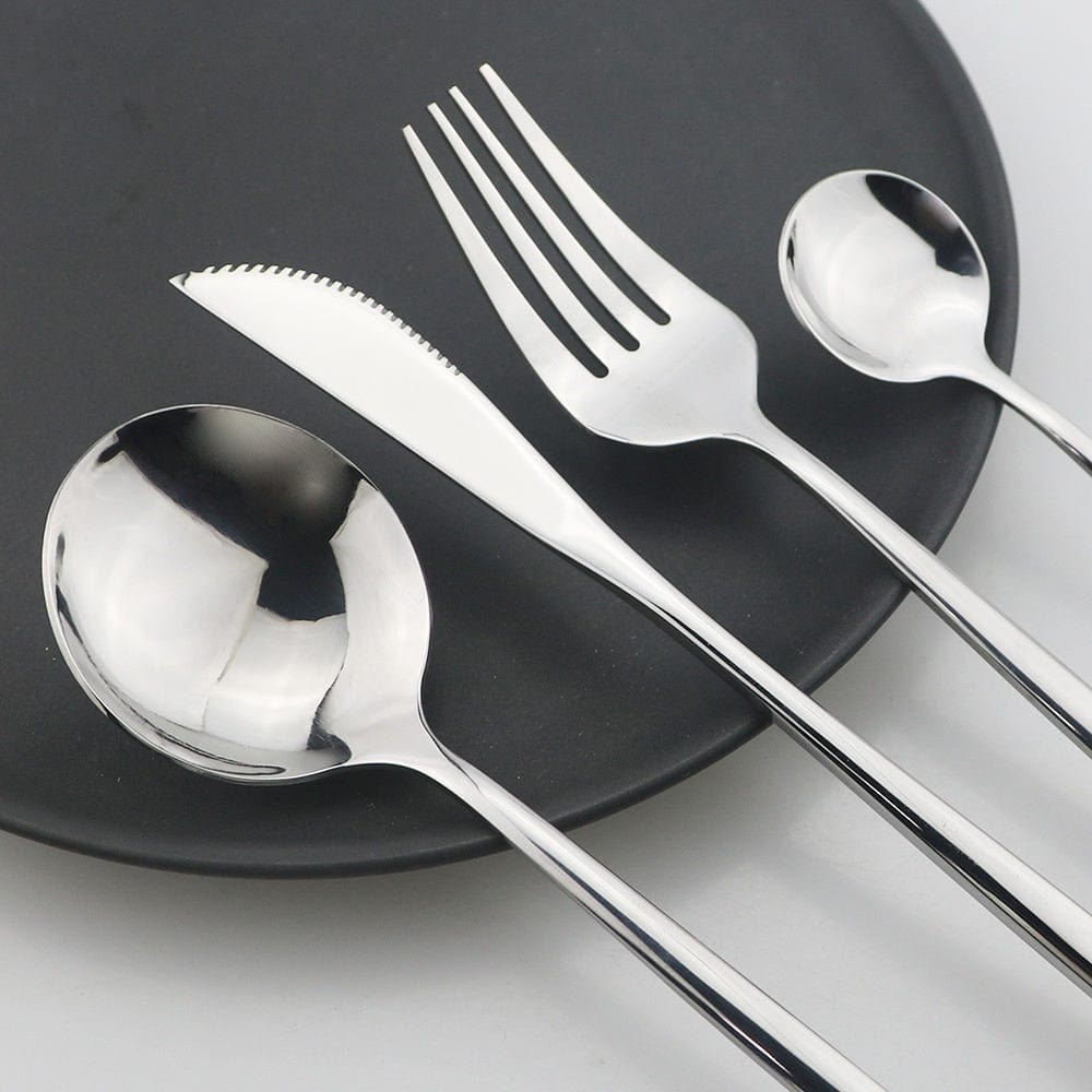 Guldsilverbestick med svart handtag - Rostfritt stål 24 delar - VF20943