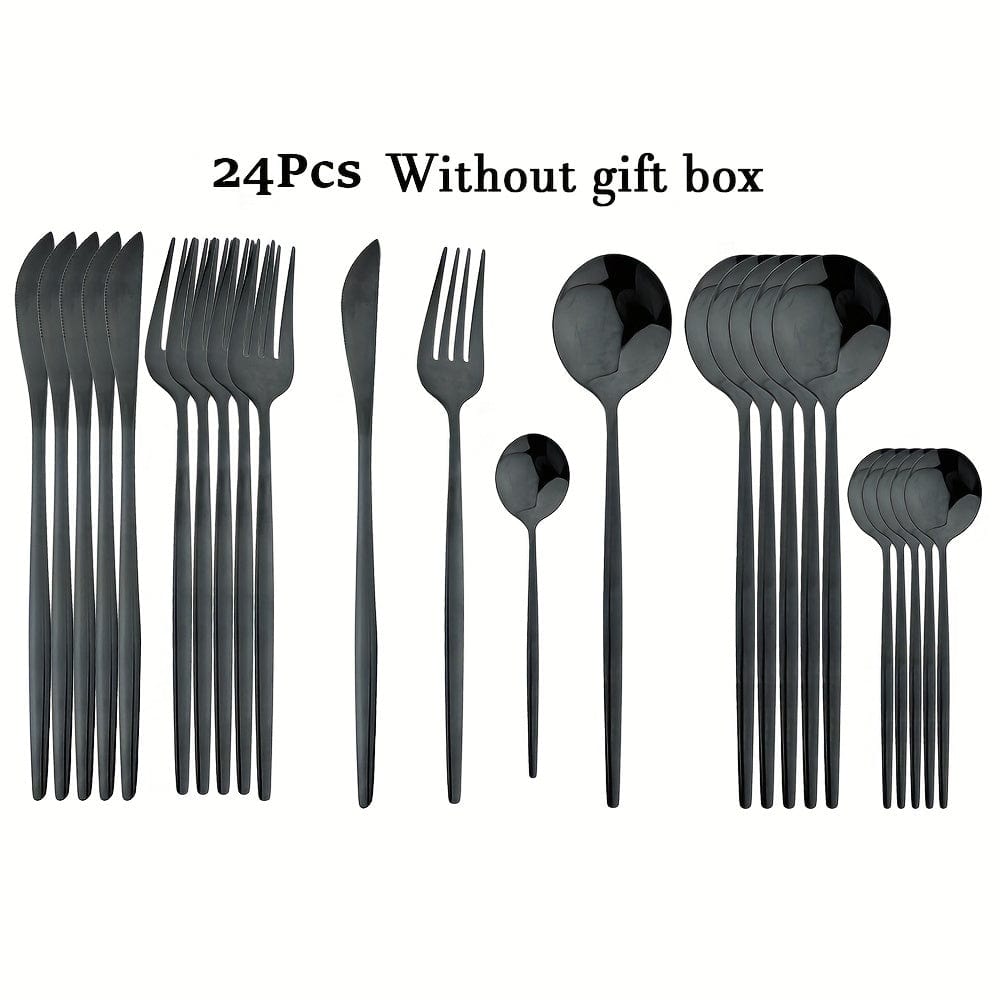 Set med guldbestick med svart handtag - Rostfritt stål, 24 delar - VF20943 Black