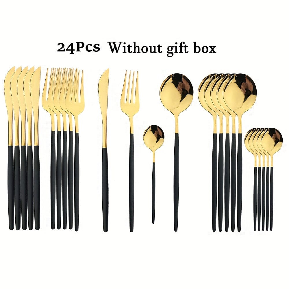 Set med guldbestick med svart handtag - Rostfritt stål 24 delar - VF20943 black golden