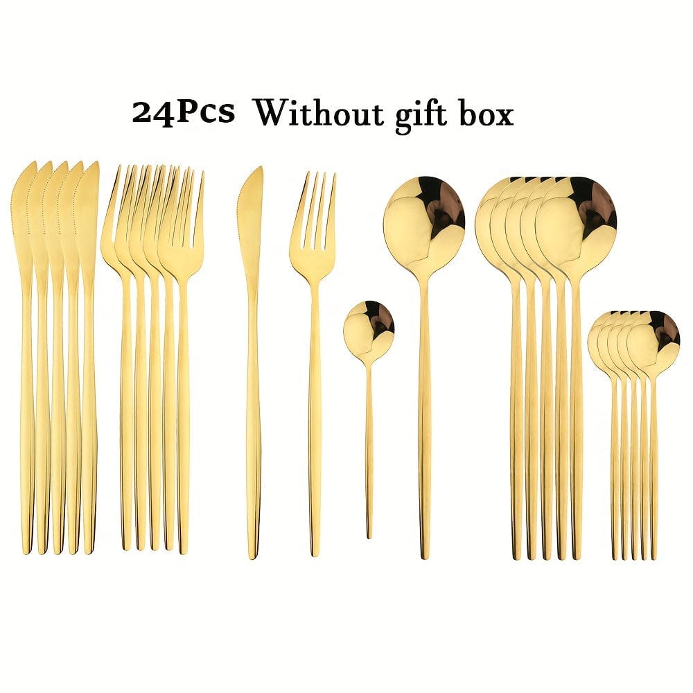 Set med guldbestick med svart handtag - Rostfritt stål 24 delar - VF20943 Golden