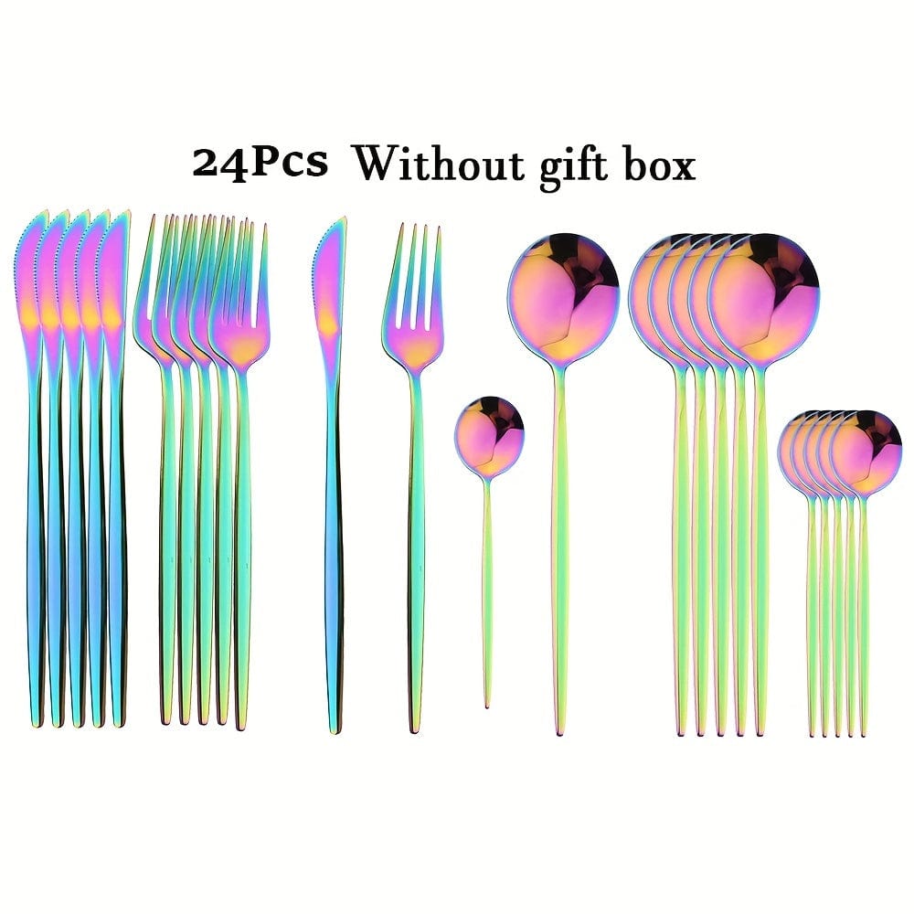 Set med gyllene bestick med svart handtag - Rostfritt stål 24 delar - VF20943 Rainbow