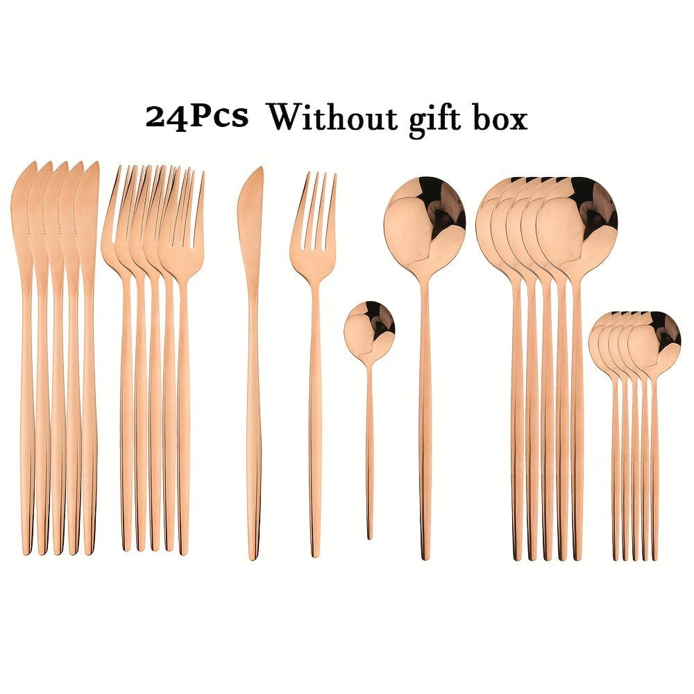 Set med guldbestick med svarta handtag - Rostfritt stål 24-delat - VF20943 Rosafärgad