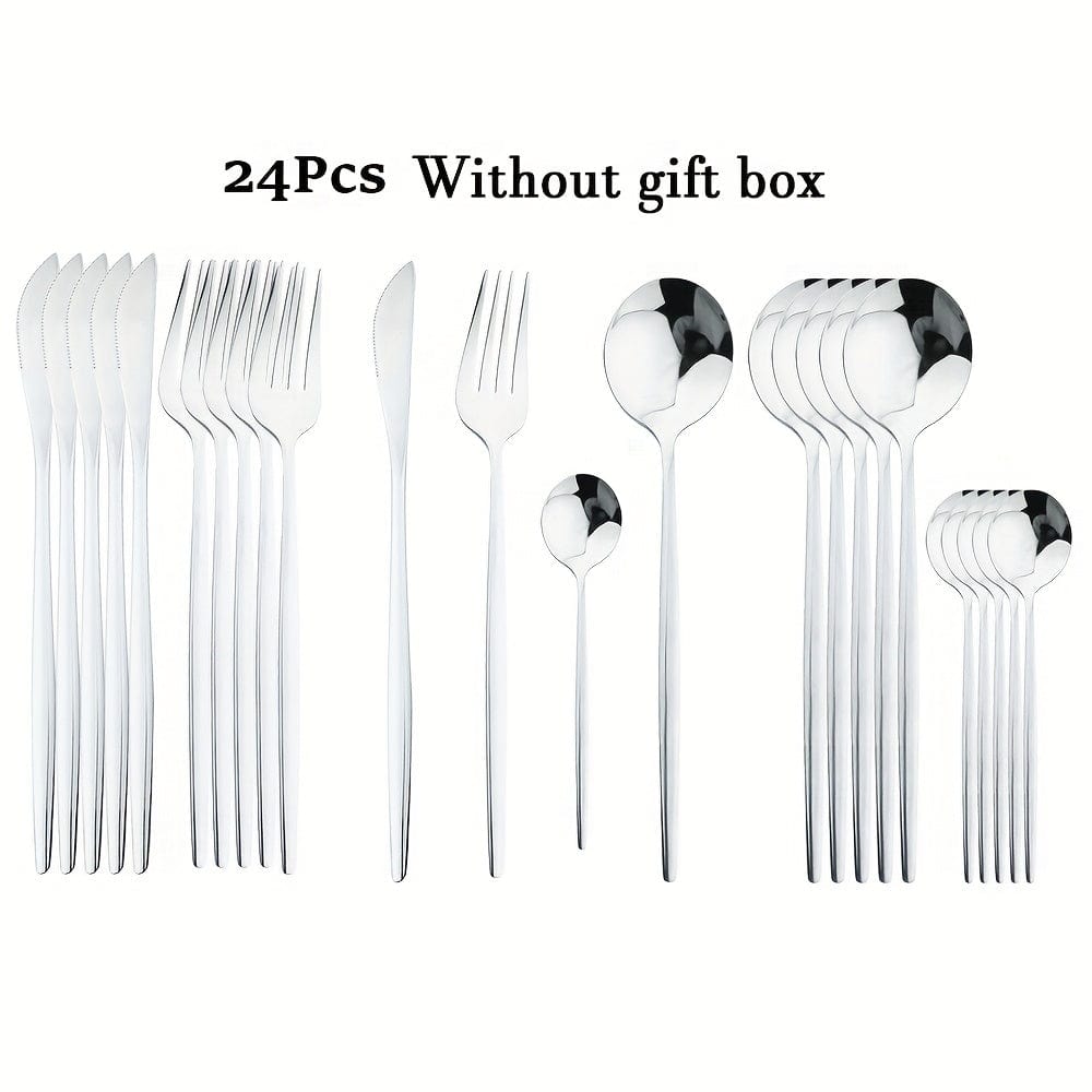 Set med guldbestick med svart handtag - Rostfritt stål 24 delar - VF20943 Silvery