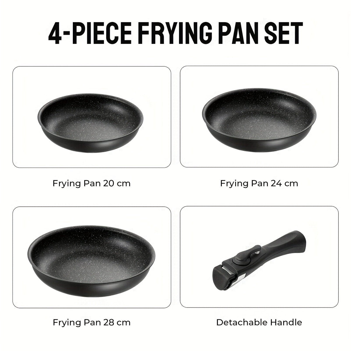 Set av avtagbara non-stick stekpannor | 3 storlekar | Passar alla spisar | Aluminium | Svart
