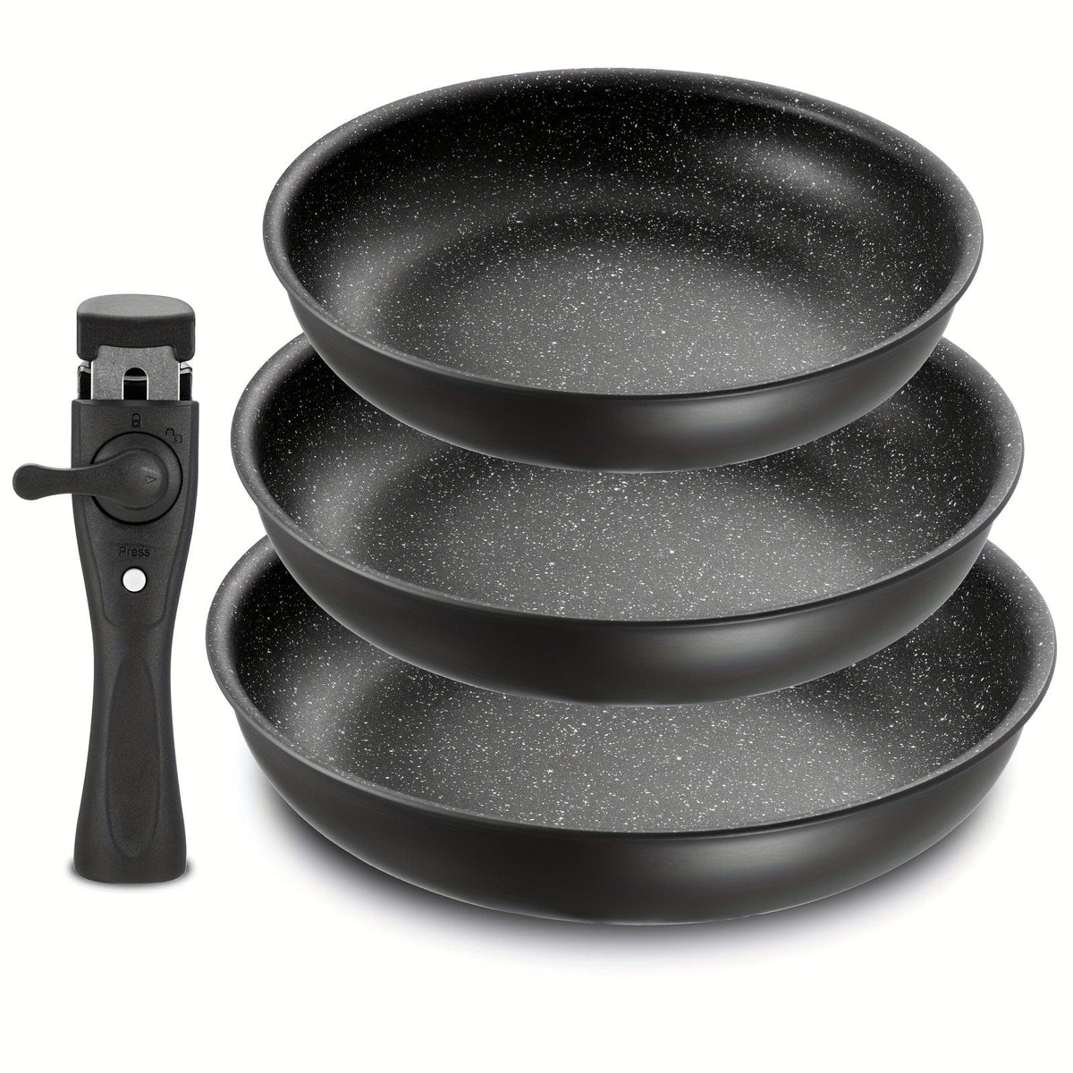 Set av avtagbara non-stick stekpannor | 3 storlekar | Passar till alla typer av spisar | Aluminium | Svart Black
