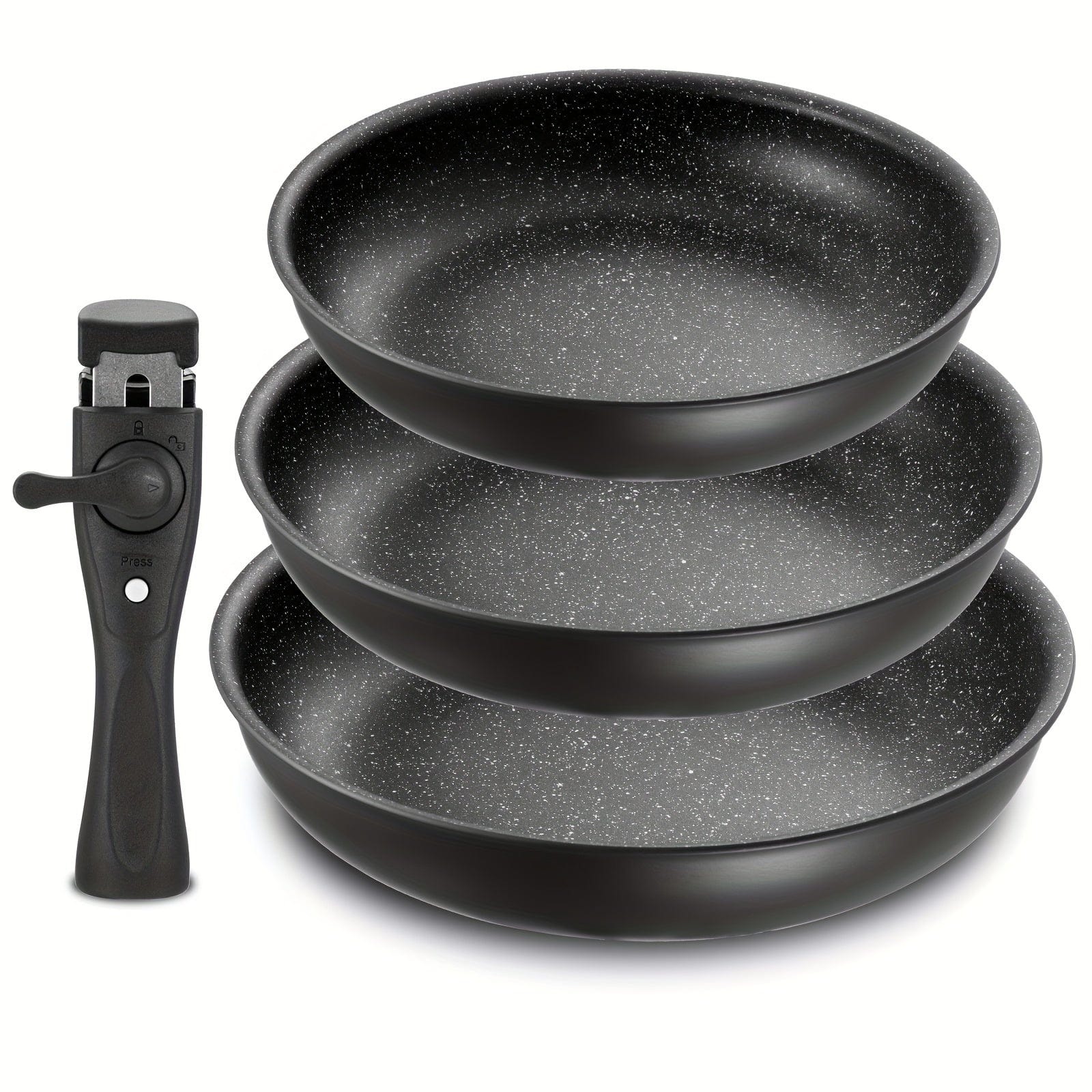 Set av avtagbara non-stick stekpannor | 3 storlekar | Passar till alla typer av spisar | Aluminium | Svart Black
